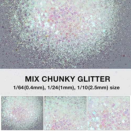 Torc 4 oz onças Iridescente Glitter Branco 4 onça Mix Glitter Glitter para resina Decoração do festival de arte cosmética