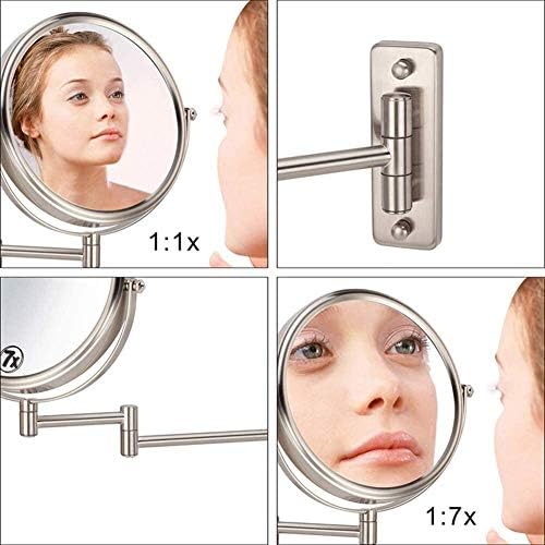 Espelho de vaidade espelho 7x/ 1x maquiagem de ampliação com led parede de parede de luz LED de 6 polegadas de 6 polegadas 360º