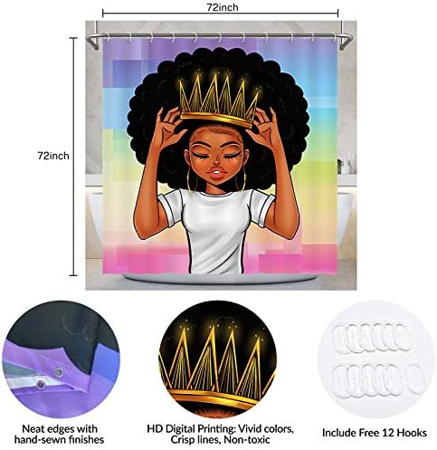 Cortina de chuveiro de garotas pretas koyi, garotas afro -americanas com cortina de chuveiro da coroa, garotas afro -rainha