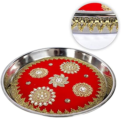 Festival Indian Stainless Aceleless Thali para Karwachauth e Diwali Pooja Thali por Índio Colecionável