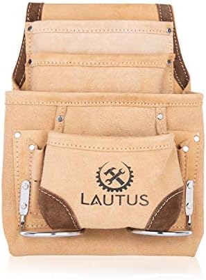 Lautus Leather Tool Bolsa Bolsa | Carpinteiro, Construção, Framess, Fazenda Handal | 2 suportes de martelo, 10 bolsos |