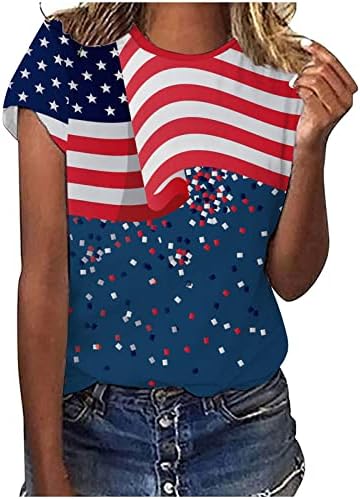 American Flag Tees Shirt Day da Independência da Independência do Mulheres Crewneck de Manga Crewneck de 4 de julho Pullover patriótico