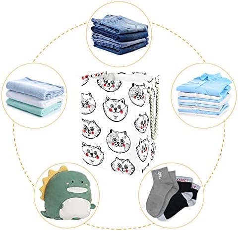 Indomer gatos de gordura branca engraçada enfrentam lavanderia grande cesto de roupas prejudiciais à prova d'água para cesto de roupas para roupas de brinquedos, decoração de casa para banheiro do quarto