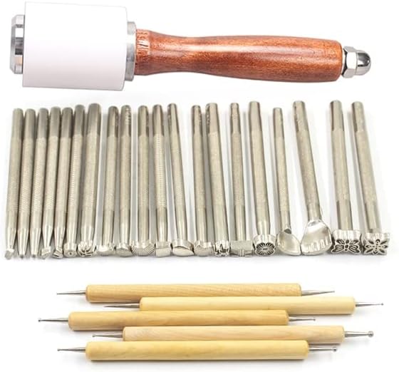 Couro Profissional Punch Hammer escultura de couro estampagem linha de costura Pressioning Pen Pen Tool 26pc Diy Craft Making Tool Set -