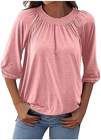 FMCHICO Mulher feminina Solid Crew Neck Camise