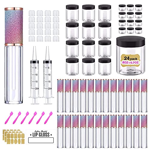 Recipientes de plástico de embalagem de 24 embalagem + 24 Pack Rainbow Lip Gloss Tubes