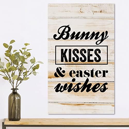 Pendurado placar de madeira com beijos de coelho e desejos de Páscoa decoração arte de parede pendurada sinal de palavras