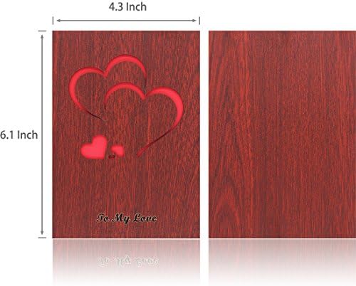 Creawoo Handmade Walnut Wood Love Greeting Card com caixa de cartão -presente exclusiva O melhor dia dos namorados, cartão de