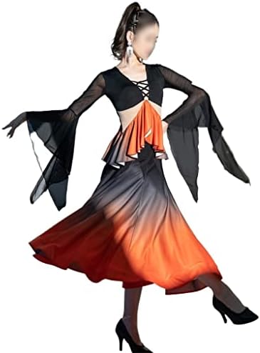 JKUYWX GRADIENTO COR STANDEM BALLOOM Competição Vestido Valsa Tango Performance Desempenho de dança