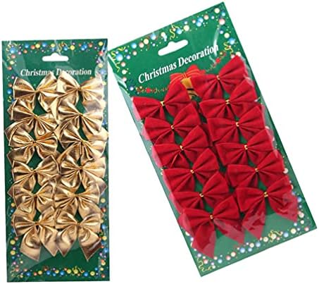 Sewroro Gift Knot Ribbon 24pcs arcos de Natal Ornamentos de mini arestão de arrast de natal decorações penduradas festas grinaldas domésticas suprimentos de embrulho vermelho arcos de Natal vermelho de ouro vermelho