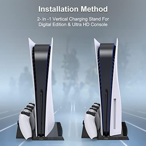 Stand vertical com carregador de controlador para PS5 Disc and Digital Edition, carregador de controlador Fast Yuanhot