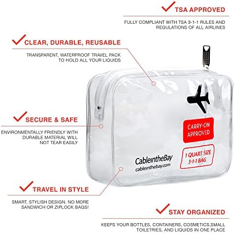 Cableinthebay TSA aprovou o tamanho da bolsa de higieness de viagem transparente com uma companhia aérea com zíper-aeroporto