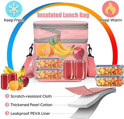 Lancheira isolada para homens homens, lancheira expansível de compartimento duplo com bolsa de utensílio, lancheira grande adulta para trabalhar, bolsa refrigeradora à prova de vazamentos com alça de ombro para praia de piquenique