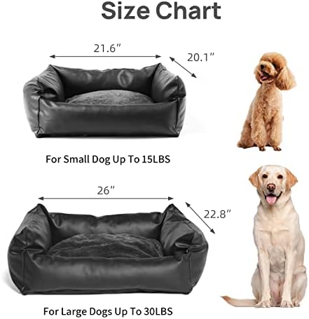 Rypetmia cão cama de cachorro impermeável e sofá de cachorro anti-odor, para cães pequenos e médios, gato, canteiro retângulo de couro PU. Cor preta