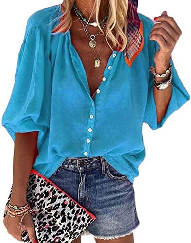 Andongnywell Womens Cardigan Casual Button Down Down Camisetas v pesco