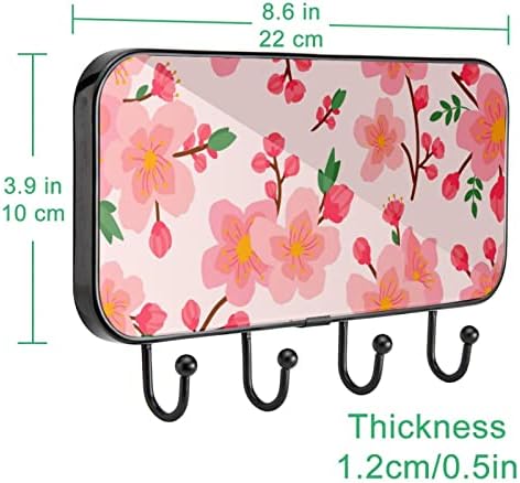 Beleza rosa blum flor de estampa de casaco montagem na parede, cacote de entrada com 4 enganche para casaco chapéu toalha mantos