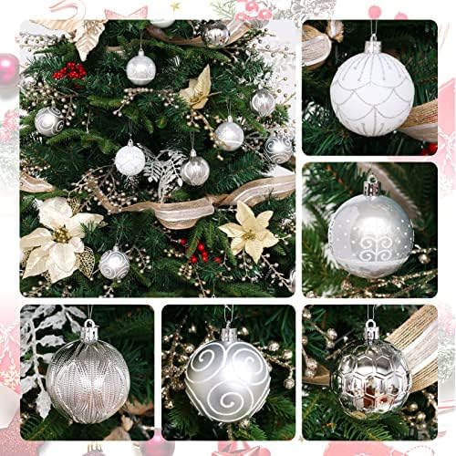 Ornamentos de árvore de Natal 2023, 30ct Conjunto de decoração de bola de Natal 2,36 Baubles de natal de prata e brancos