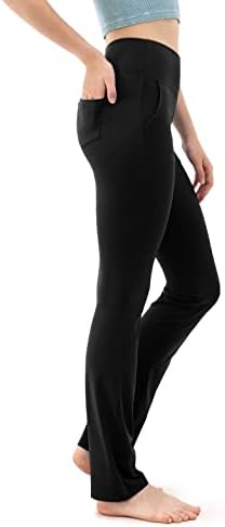 Calças de ioga da perna reta Ododos para mulheres com bolsos High Workout Gym Gym Casual Office Business Work Pants