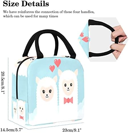 Cartoon Alpaca Casal Love White Blue Paint Saco de lancheira Isolada Bolsa de piquenique ao ar livre Comida Contêiner de comida mais frio para homens Mulheres