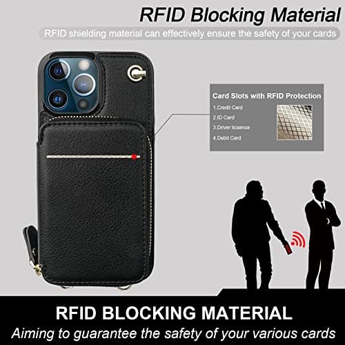 Caixa de carteira bocasal Crossbody para iPhone 12 Pro Max, estojo de bolsa de couro de bloqueio de RFID com suporte de cartão, lança de bolsa de proteção com sapato de pulso com zíper para mulheres 5g 6,7 polegadas