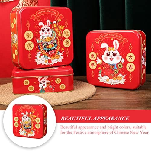 Zerodeko Tinplate Box de Ano Novo Chinês Ano do Ano do Recipiente de Rabbit Square Spring Spring Festival Tins Metal Party Favor Gift Tea Tea Tins