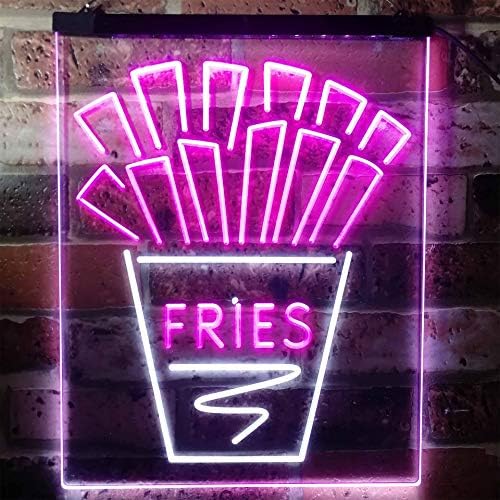 Advpro French Fries Fast Food Drinks Restaurante Dual Cores Led Néon Sign Branco e Purple 12 X 16 ST6S34-I3147-WP
