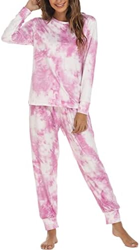 HCJKDU 2 peças Pijama de outono feminino, tie-dye Print Lounge Sleepwear Ladies PJS Conjunta camisa de manga longa e roupas