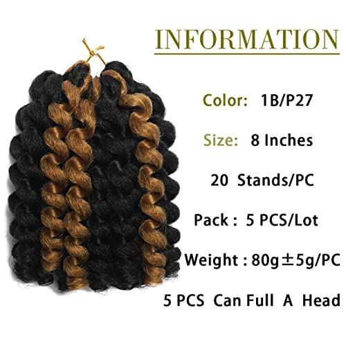 Crochet Branças cabelos 8 polegadas 3 pacote jamaican wand cacho de crochê de crochê de cabelo sintético Extensão do cabelo