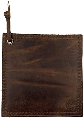 Almofada de panela quente de couro rústico, em camadas duplas, costura dupla e feita à mão por Hide & Drink :: Bourbon Brown