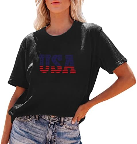 Camisas casuais femininas Independência feminina Impressão de manga curta Camista dos EUA Monograma Tops Tees gráficos