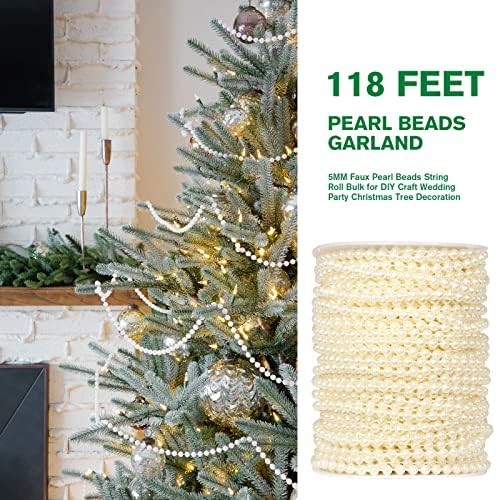 [118feet] Garland de pérola Garland, 5mm 39yards Faux Pearl Beads String rolk para artesanato DIY, casamento, festa, decoração de