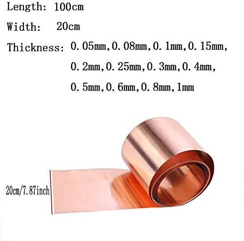 Folha de cobre de metal xunkuaenxuan 99,99% folha de metal de cobre para arapacial de artesanato de arespacial de 200 mm placa de latão long1000mm