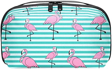Bolsa de cosméticos para mulheres, adoráveis ​​sacos de maquiagem à prova d'água, viagens rosa padrão de flamingo listras azuis acessórios