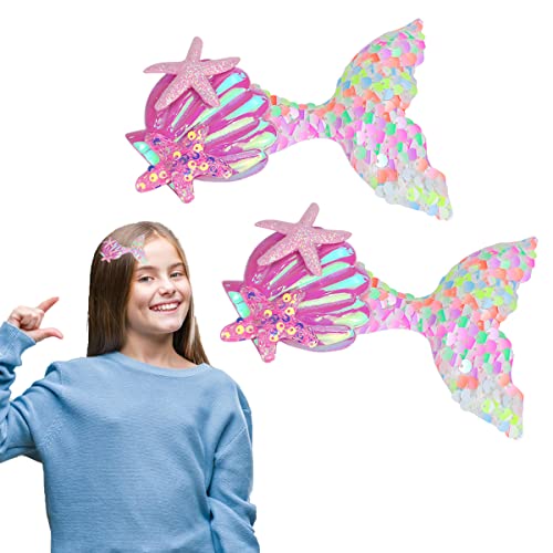 Mermaid Hair Clips for Girls lantejas de peixe reversível pinos de cabelo cauda estrela -peixe barretas de cabelo rosa colorido