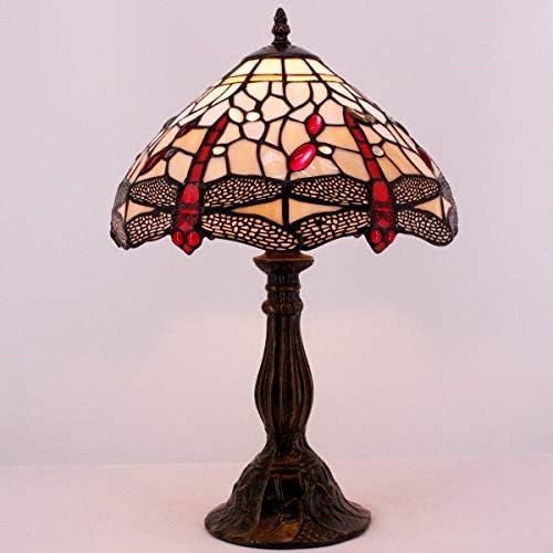 WerFactory Tiffany Table Lamp Amber Nublado Vidro Dragonfly Dragonfly Bedside Reading Light 12x12x18 polegadas decoração