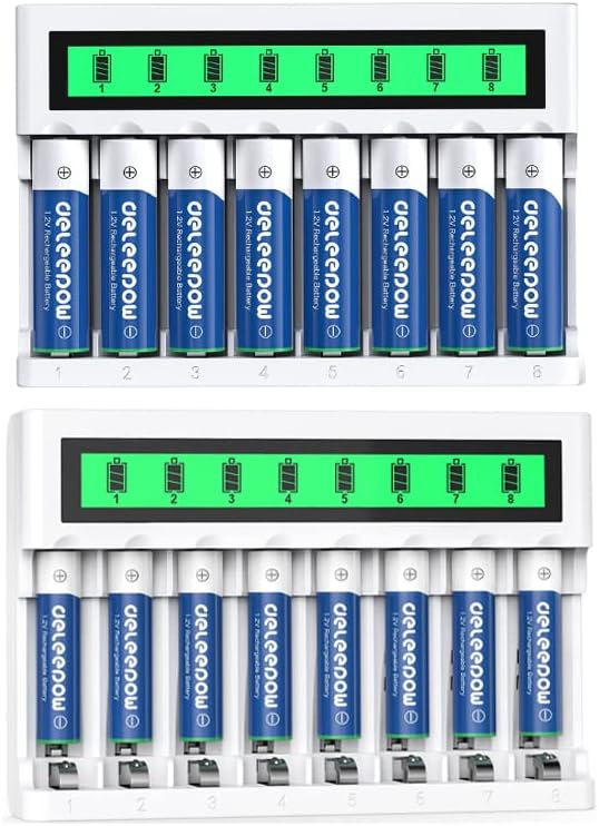 DeLeepow NIMH 3300mAh AA Baterias recarregáveis ​​8 contagem com carregador e 1100mAh AAA NIMH Baterias recarregáveis ​​8 contagem