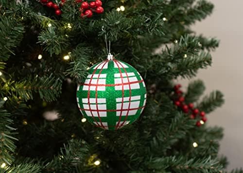RAZ 5 Green e vermelho Grande Bola de Natal Plaid Ball Ornament 4202526