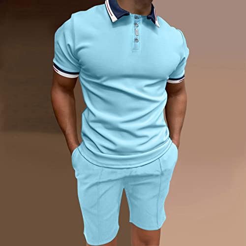 Camisa Henley e shorts masculinos Conjunto de 2 peças Botão de trajes de manga curta Slim fit