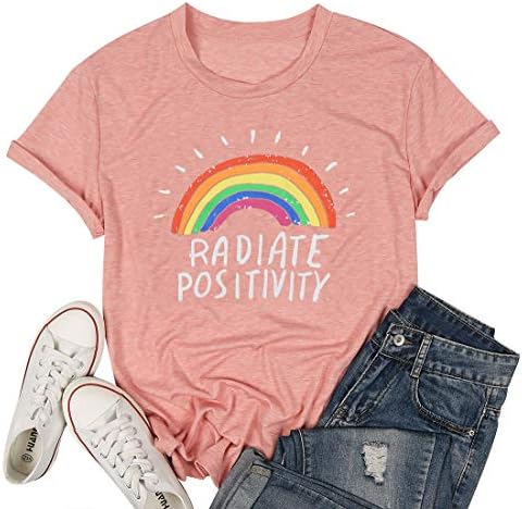 Camisa do orgulho mulheres irradiarem positividade camiseta arco-íris letra engraçada imprimir tee gráfica de verão