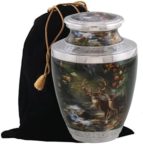 Urna de cremação de veados florestais, urna de metal artesanal para cinzas humanas, urna de cremação adulta com bolsa