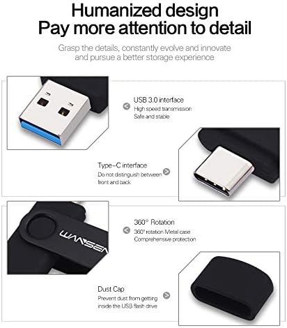 Wanenda dupla USB C Drive de polegar Tipo C Drive flash 2 em 1 USB 3.0/3.1 Storage Memory Stick Stick