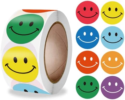 Adesivos de rosto smiley roll, 1 redondo feliz rosto sorridente rótulos coloridos para professores recompensam os