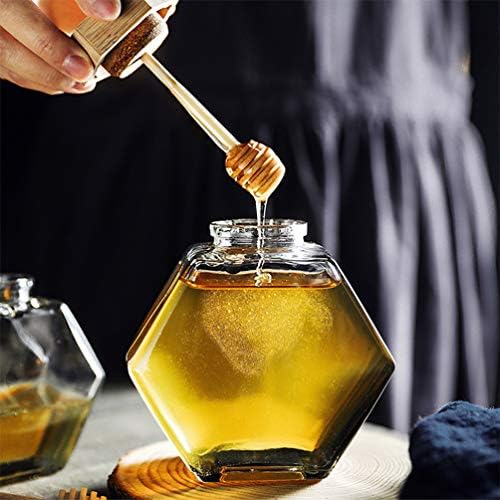 Jarra de colméia de colméia de mel de mel de cabilock 220 ml com molho de madeira e tampa de tampa, panela de mel de vidro para