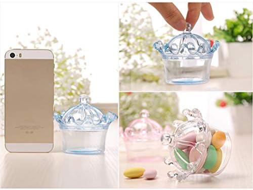 Doitool 6pcs Mini Clear Candy Box Crown Shapet Plástico Candys com tampas para materiais de festas de aniversário de casamento,