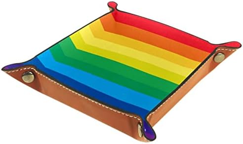 Tacameng Rainbow Stripe, caixas de armazenamento Pequeno bandeja de bandeja de manobras de couro Sundries Bandey para chave, telefone, moeda, carteira, relógios, etc.