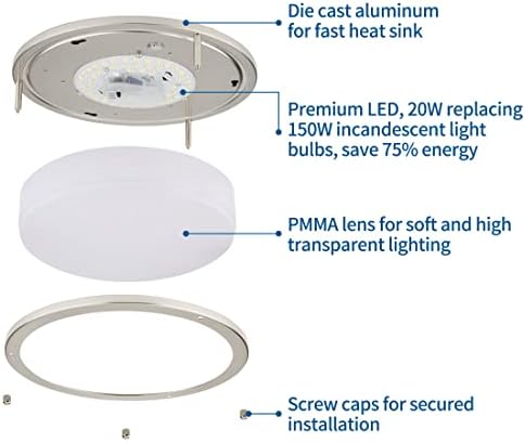 Luminária de teto de montagem de descarga de LED de 2pack 2PACH 13 ”20w, interruptor liga/desliga para selecionar 3000K/4000K/5000K,