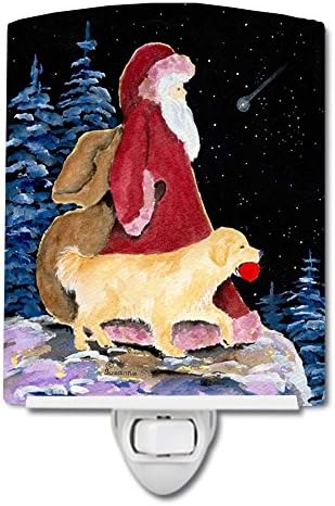 Tesouros de Caroline SS8973CNL Papai Noel com Golden Retriever Cerâmica Night Light, compacta, certificada por UL, ideal para quarto, banheiro, viveiro, corredor, cozinha, cozinha,