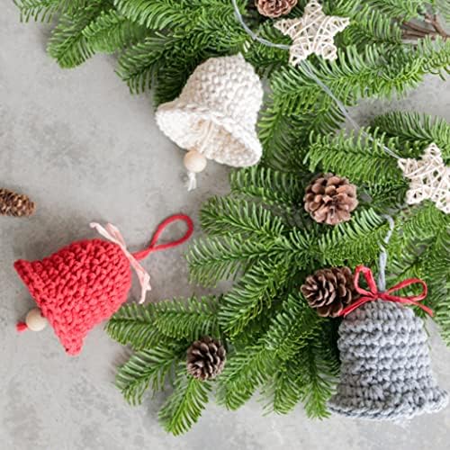 Ornamentos de sino de Natal de Natal de crochê artesanal de crochê sino de campainha de sino de bico de malha pendurada