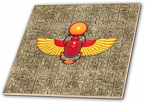 3drose egípcio scarab besouro e hieróglifos antigos art. - Azulejos