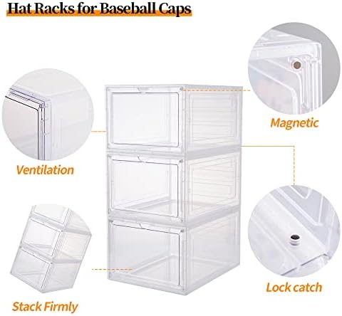 Organizador de chapéu para bonés de beisebol, conjunto de 6, caixa de armazenamento de chapéu transparente, porta